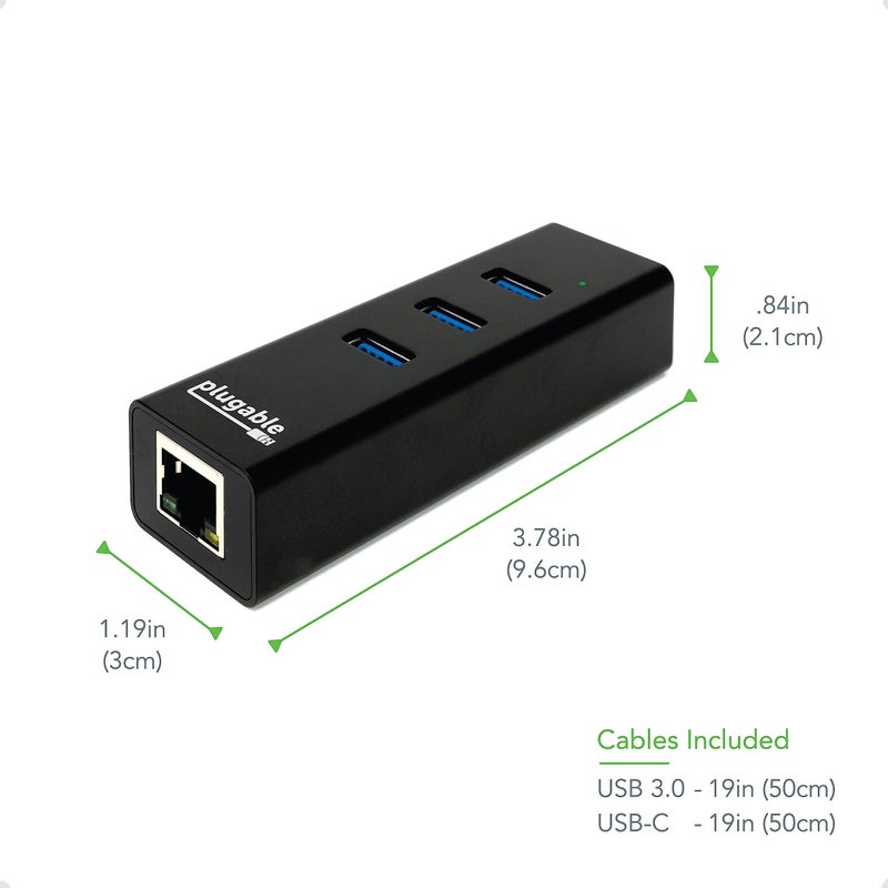 Plugable 3-Port USB 3.0 Hub with Gigabit Ethernet | Compatible with Windows, macOS, Linux, and ChromeOS | Portable USB-C/USB-A Bus-Powered RJ45 GbE LAN Adapter for Laptops, MacBooks, Chromebooks - Image 4
